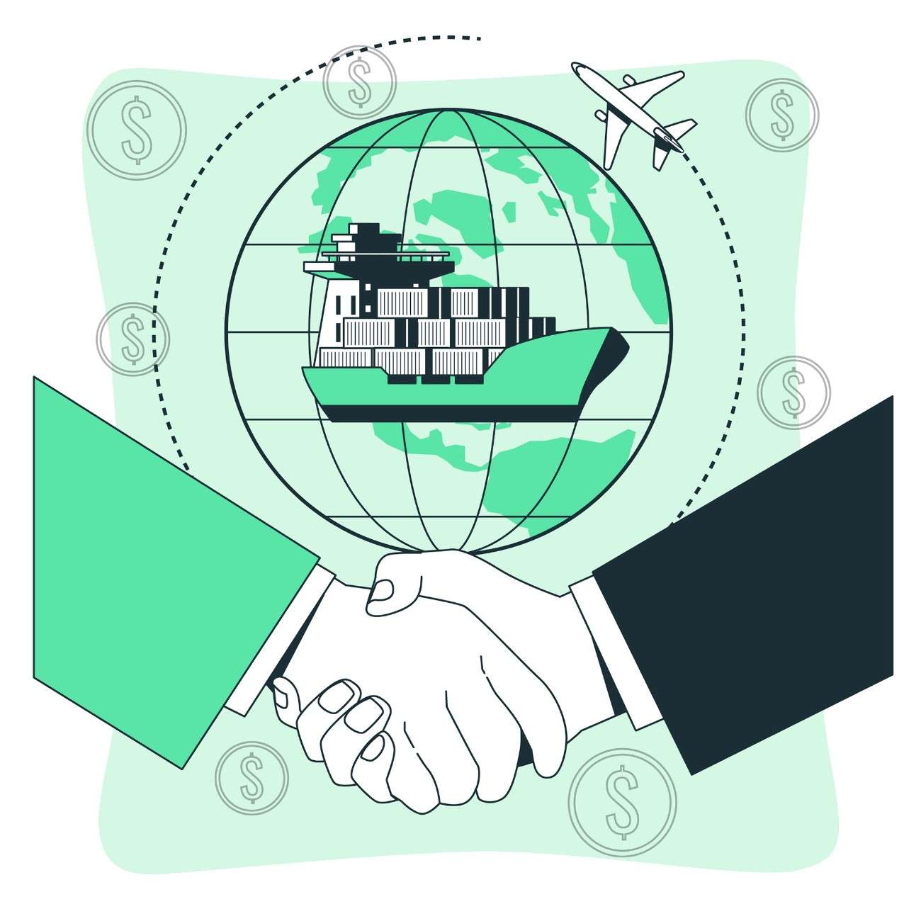 Two hands shaking with a growth chart in the background, symbolizing successful partnership